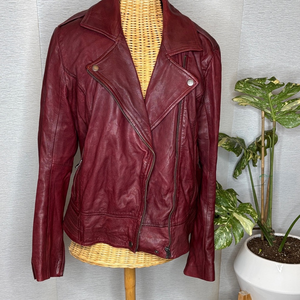 Lucky Brand Rhubarb Moto Leather Jacket super soft lamb leather L